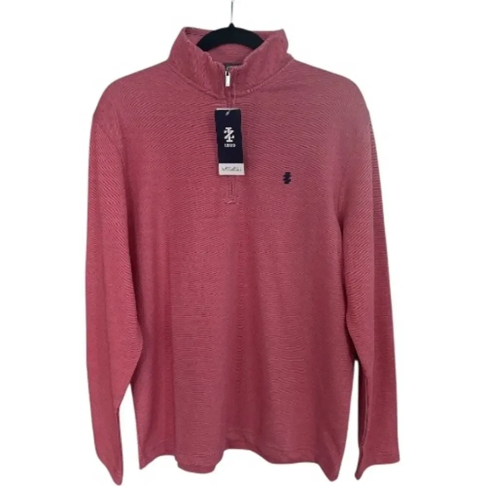 Izod Men Performance Comfort Quarter Zip Long Sleeve Pullover Holly Berry Medium